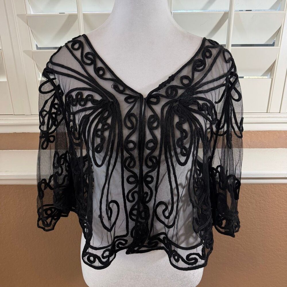 New Vintage Pretty Angel Bolero Top Sheer Butterfly Mesh Overlay Jacket Sz L